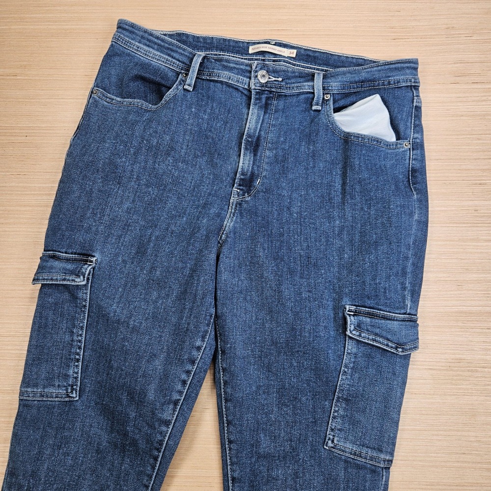 Levi's 721 High Rise Skinny Ankle Women 34x26 Blue Cargo Denim Jeans Gorpcore